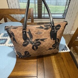 Coach Brown and Black Floral Tote Bag